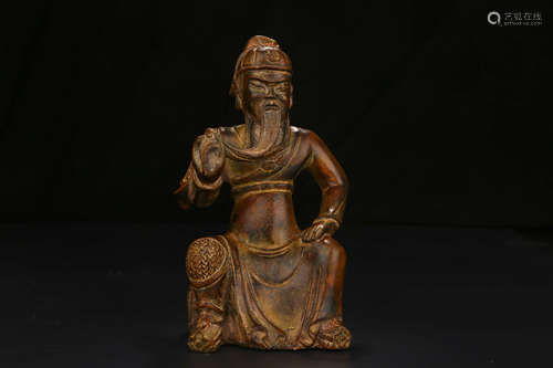 A CHINESE CARVED EAGLEWOOD STATUE OF THE DUKE GUAN