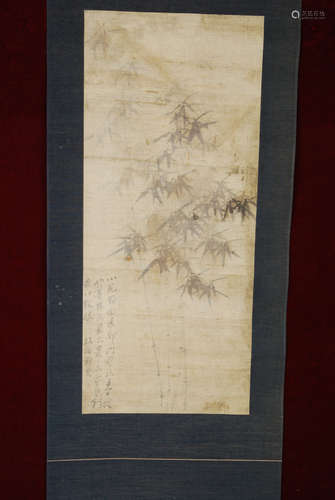 A CHINESE BAMBOO INK SILK SCROLL, ZHENG BANQIAO MARK