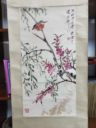 A CHINESE FLOWER AND BIRD PAINTING SCROLL, TANG YUN MARK