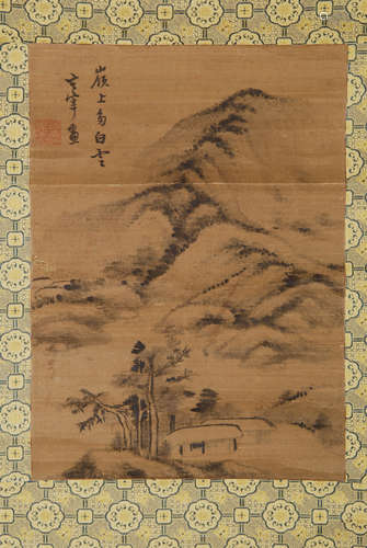 A CHINESE LANDSCAPE PAINTING SILK SCROLL, DONG QICAHNG MARK