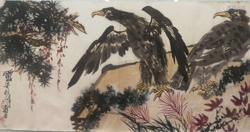 A CHINESE EAGLE PAINTING, PAN TIANSHOU MARK