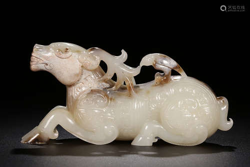 HETIAN JADE CARVED 'MYTHICAL BEAST' FIGURE