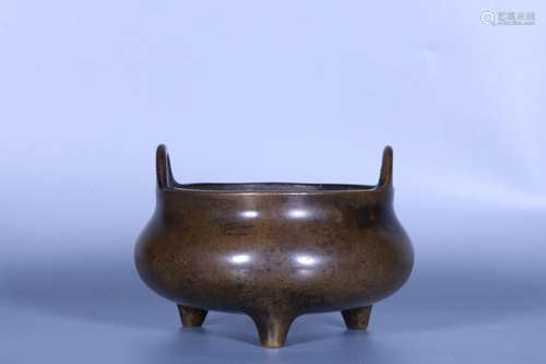 BRONZE CAST COMPRESSED TRIPOD CENSER WITH HANDLES