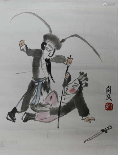 A CHINESE OPERA CHARACTERS PAINTING, GUAN LIANG MARK