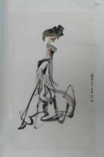 A CHINESE DANCING PAINTING SCROLL, LI SHAN MARK