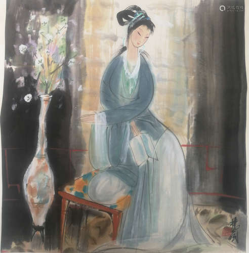 A CHINESE FIGURE PAINTING, LIN FENGMIAN MARK