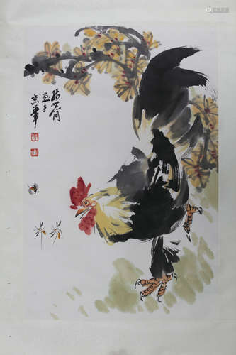 A CHINESE COCK PAINTING SCROLL,ZHANG SHIJIAN MARK