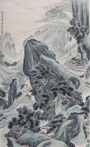 A CHINESE LANDSCAPE PAINTING SCROLL, YUAN JIANG MARK