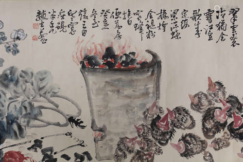 A CHINESE FLOWER AND PLANTS PAINTING SCROLL, ZHAO YUNHE MARK