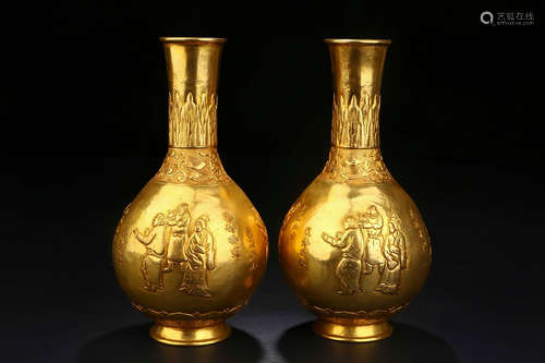 A CHINESE PAIR OF GILDED SILVER VASE