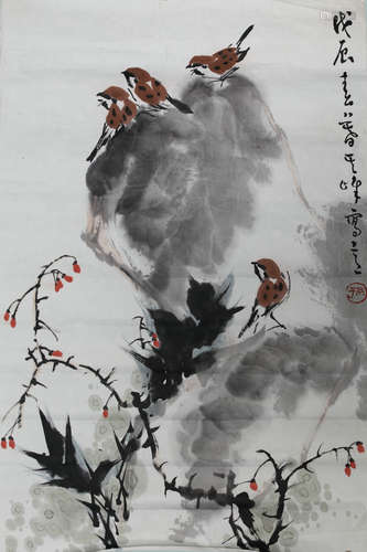 A CHINESE SPARROW PAINTING, SUN QIFENG MARK