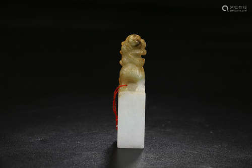 A CHINESE BEAST CARVED JADEITE SEAL