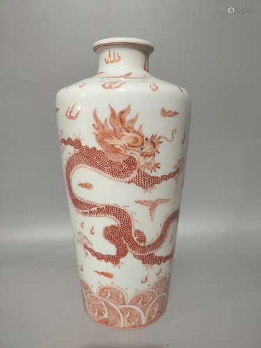 A CHINESE FAMILLE ROSE ALUM RED PORCELAIN PLUM VASE