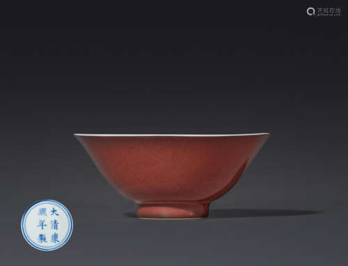 清康熙 霁红釉碗