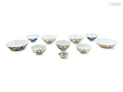 Ten Chinese Porcelain Bowls Diam of largest 6 1/2 in.,