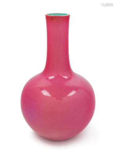 A Chinese Monochrome Pink Glazed Porcelain Bottle Vase