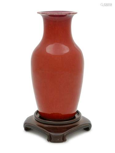 A Chinese Sang-de-Boeuf Glazed Porcelain Baluster Vase