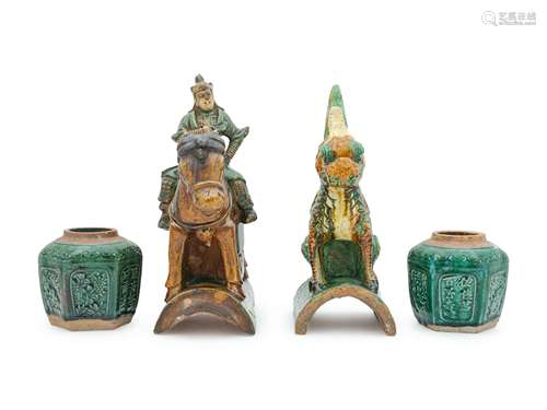 A Group of Four Chinese Sancai Glazed Articles Height