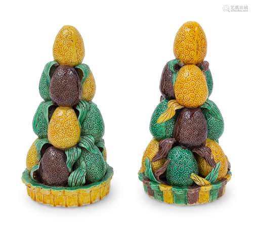 Two Chinese Sancai Glazed Biscuit Models of Fruit