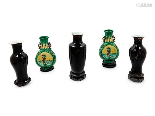 Five Chinese Porcelain Vases Height of tallest 14 in.,