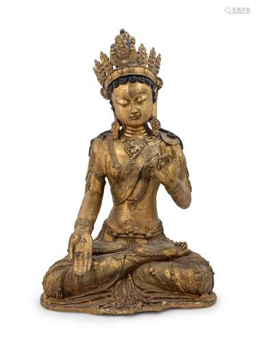 A Large Sino-Tibetan Gilt Bronze Figure of a Seated