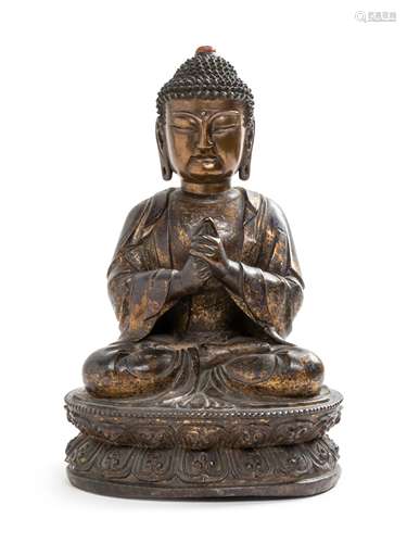 A Chinese Bronze Seated Buddha Height 16 1/4 in., 41