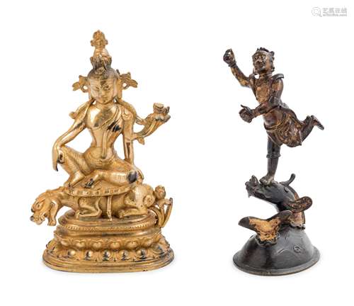 Two Asian Gilt Bronze Figures of Deities Height of