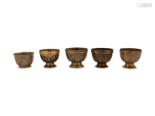 Five Nepalese Batuka Bronze Ceremonial Bowls Diam of