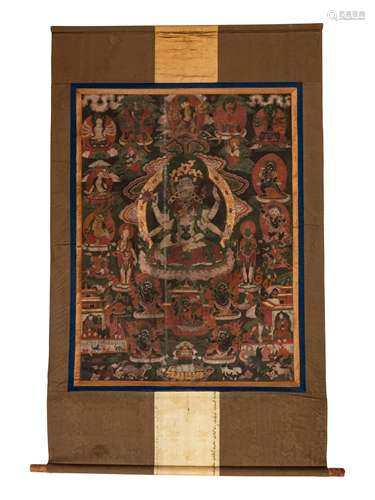 A Tibetan Thangka Image: 32 1/4 in x 23 1/2 in., 82 x