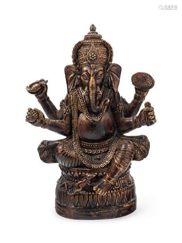 An Indian Bronze Figure of Genesha Height 6 3/4 in.,