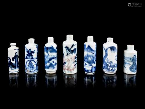 Seven Chinese Cylindrical Form Snuff Bottles Height of