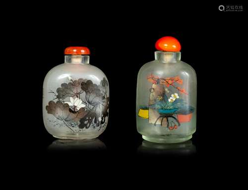 Two Chinese Inside Painted Glass Snuff Bottle Larger: