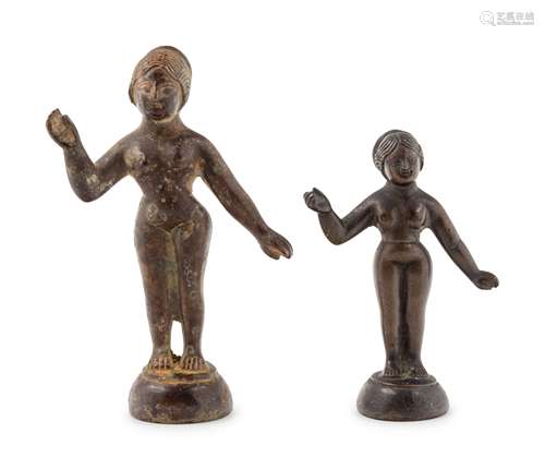 Two Indian Bronze Figures of Females Height of larger 5