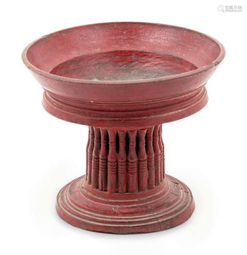 A Burmese Red Lacquer Stand Height 7 x diam 8.5 in.,