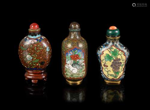 Three Chinese Cloisonne Enamel Snuff Bottles Largest: