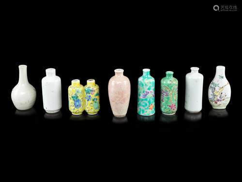 Eight Chinese Porcelain Snuff Bottles Height of largest