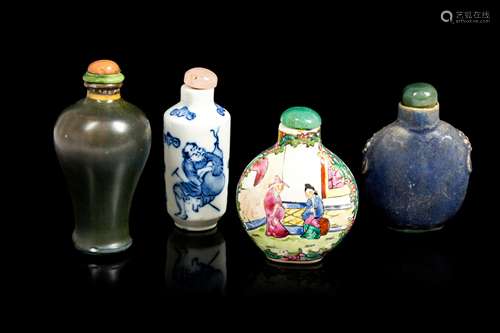 Four Chinese Porcelain Snuff Bottles Largest: height 3