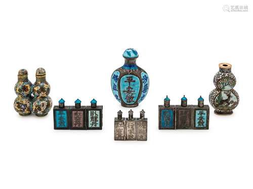 Six Chinese Metal Snuff Bottles  Height of largest 2