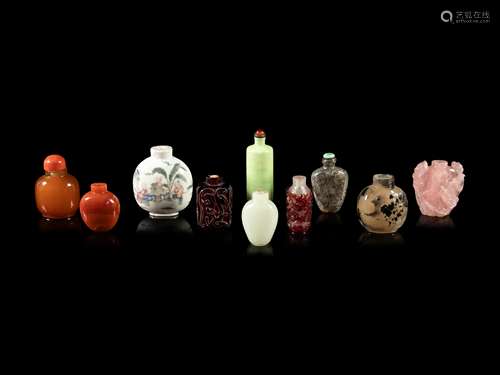 A Group of Ten Snuff Bottles Height of tallest 3 1/2