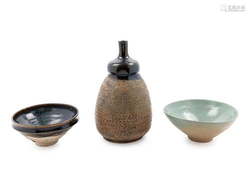 Three Japanese Glazed Pottery Articles Tallest: height