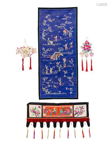 Four Chinese Embroidered Silk Panels Height of largest