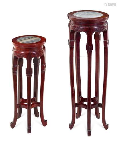 Two Chinese Marble Inset Rosewood Circular Stands