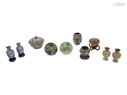 Ten Chinese Cloisonne Enamel Articles Height of tallest