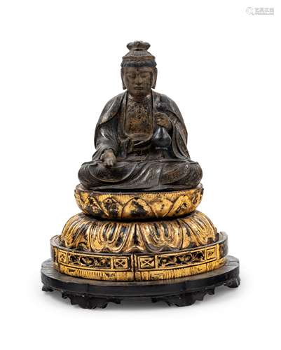 A Japanese Gilt Wood Figure of Seated Kannon Height 11