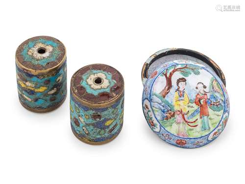 A Group of Chinese Enamel Articles Largest: diam 2 in.,