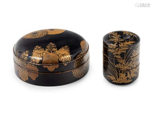 Two Japanese Gilt and Black Lacquered Boxes Diam of