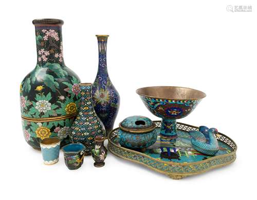 Ten Chinese Cloissone Enamel Wares Height of largest 11