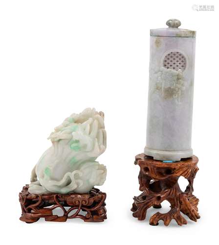 Two Chinese White Jadeite Carvings Height of taller 5