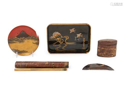 A Group of Six Japanese Lacquered Articles Length of