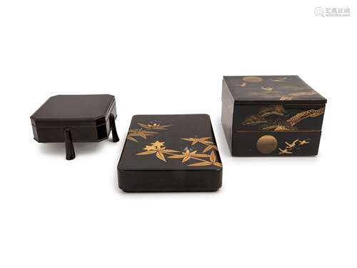 Three Japanese Lacquer Boxes Width of largest 8 3/4